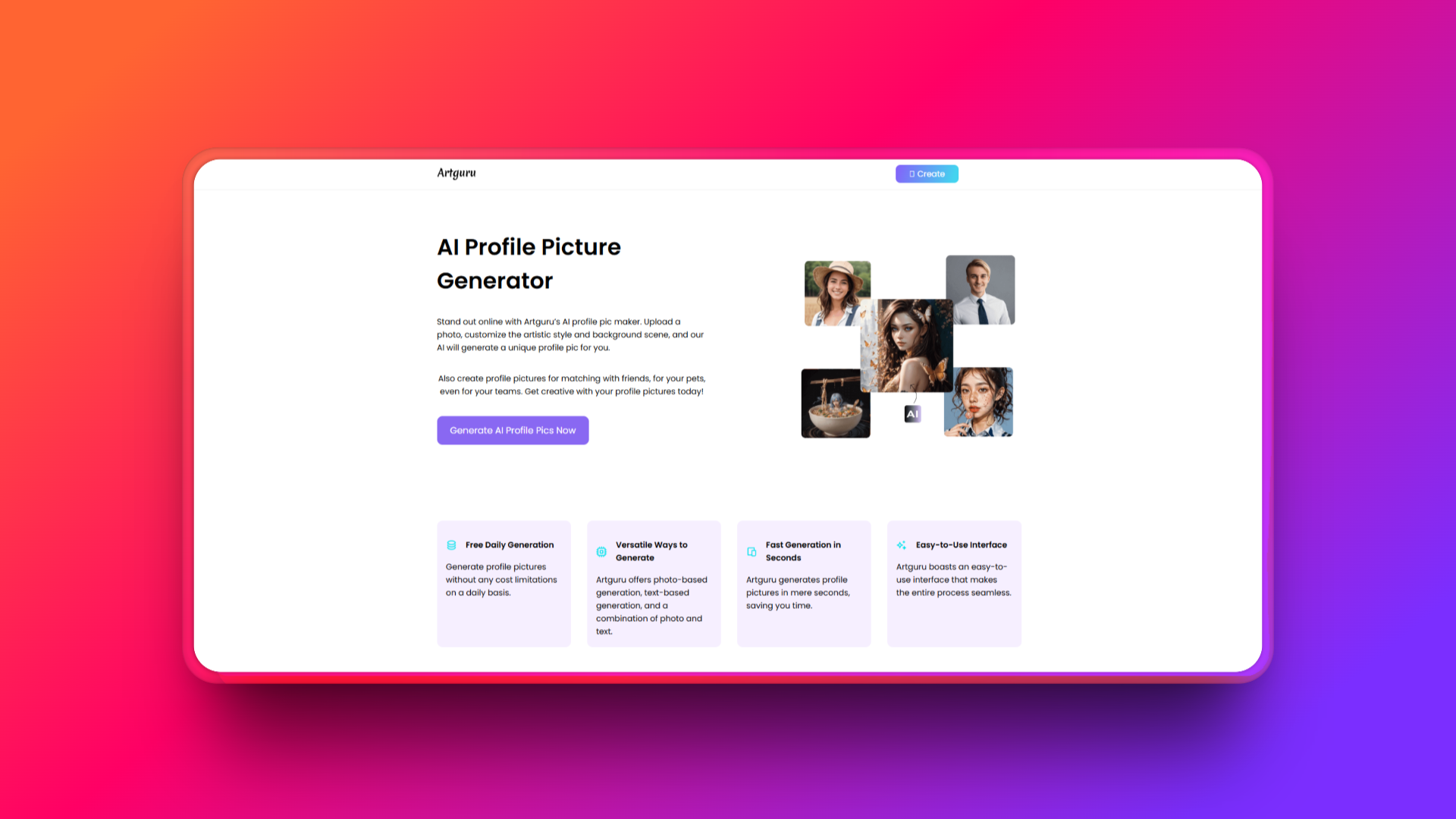 Create AI profile pictures using Artguru