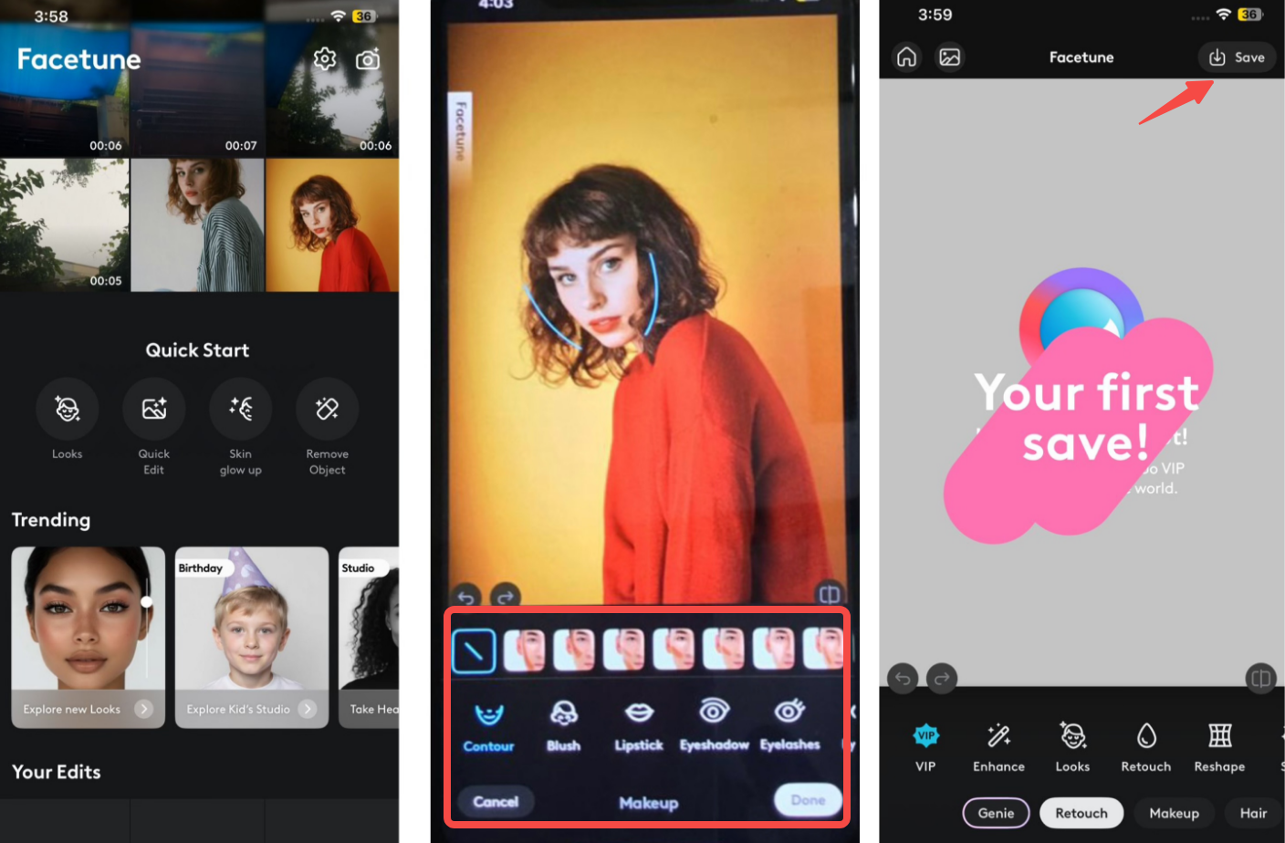 Exporting an image from the Facetune photo editor