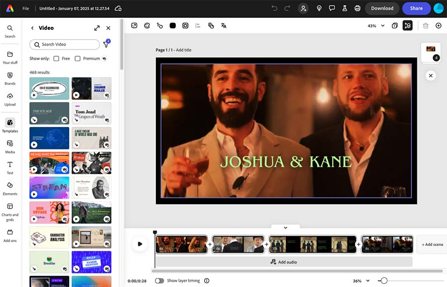 Интерфейс видеоредактора Adobe Express
