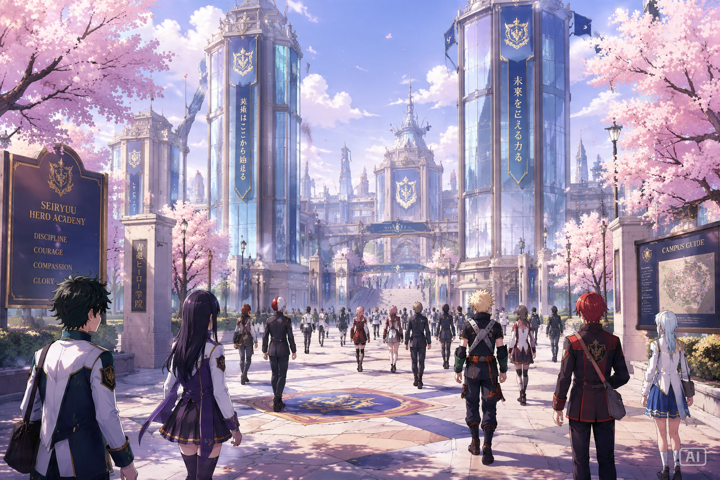 Hero academy courtyard anime wallpaper generated by Pippit