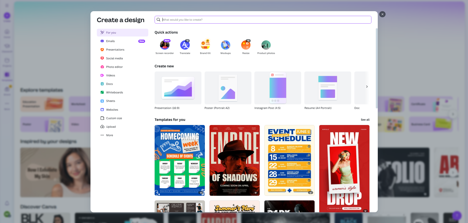 Sign in and start a new project in Canva
