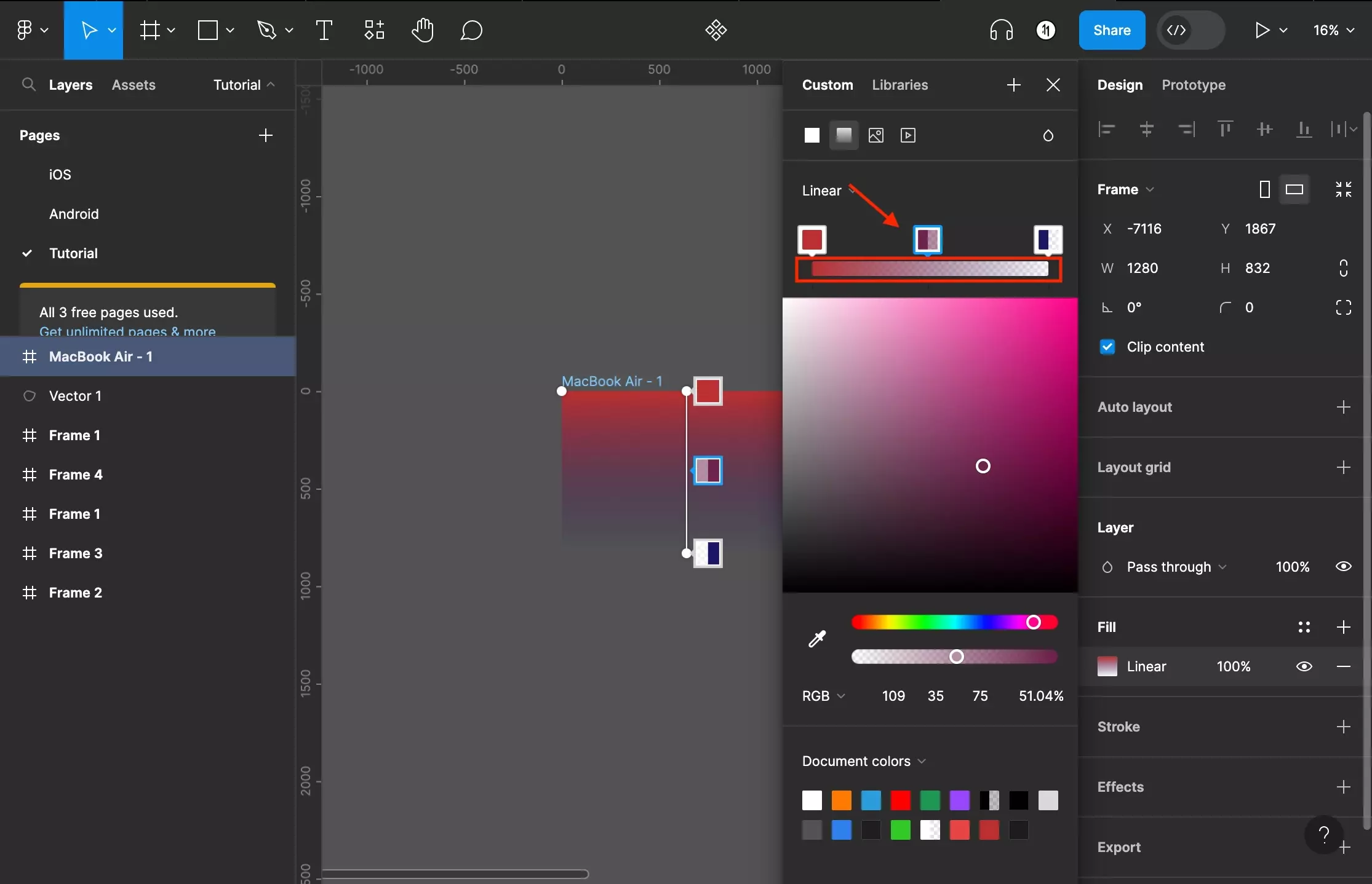 Interface of Figma - another free gradient background generator