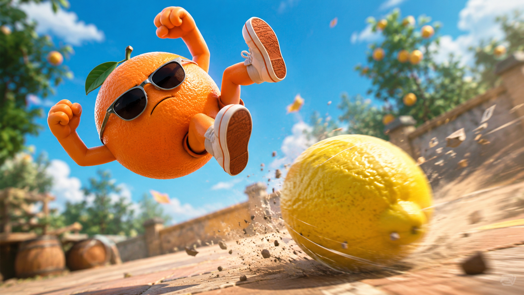  Orange character performing a backflip
