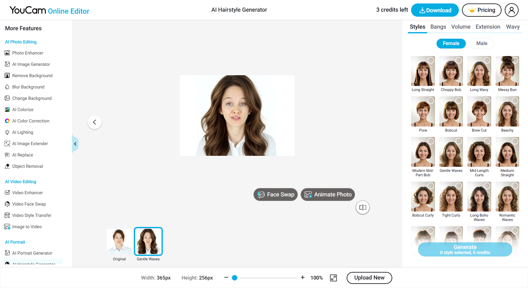 YouCam AI hairstyle changer