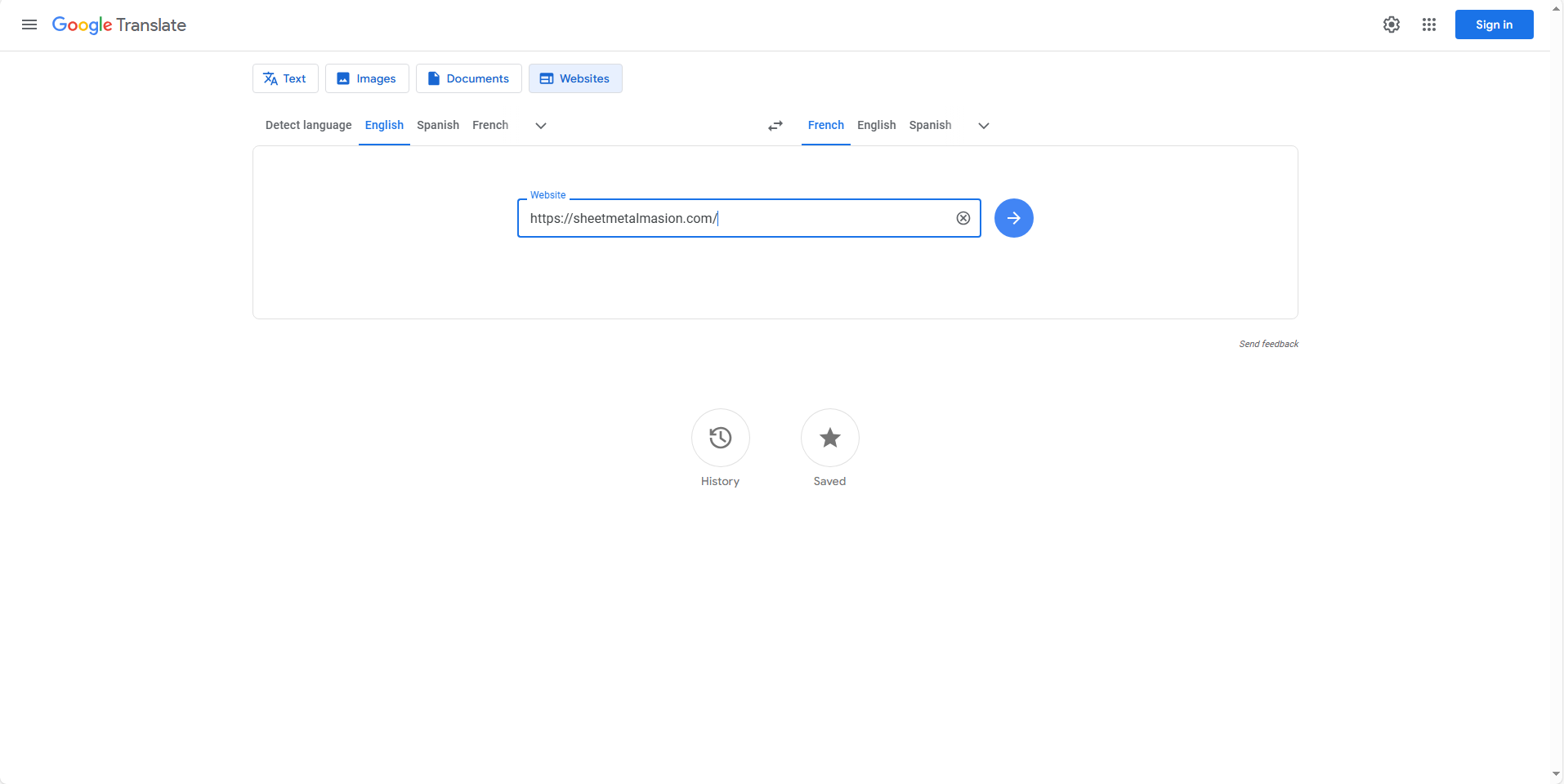 Paste the full website URL in Google Translate