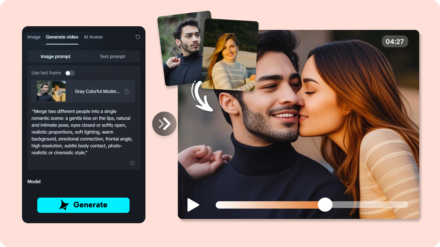 ai öpüşme video jeneratörü ücretsiz