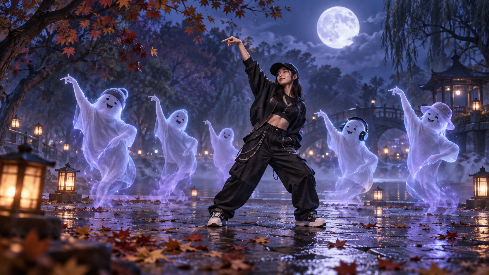 Moonlit Ghost Circle example for dance with ghost AI video