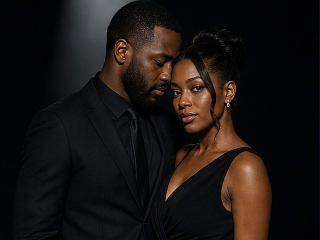 Cinematic Couple Studio Light Photo Prompt prompt example 1 - Black spotlight portrait