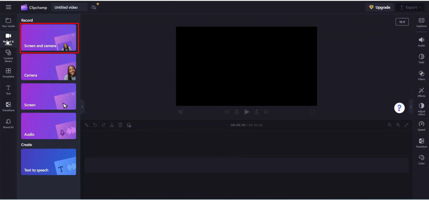 Enabling screen and camera recording in Clipchamp screen recorder