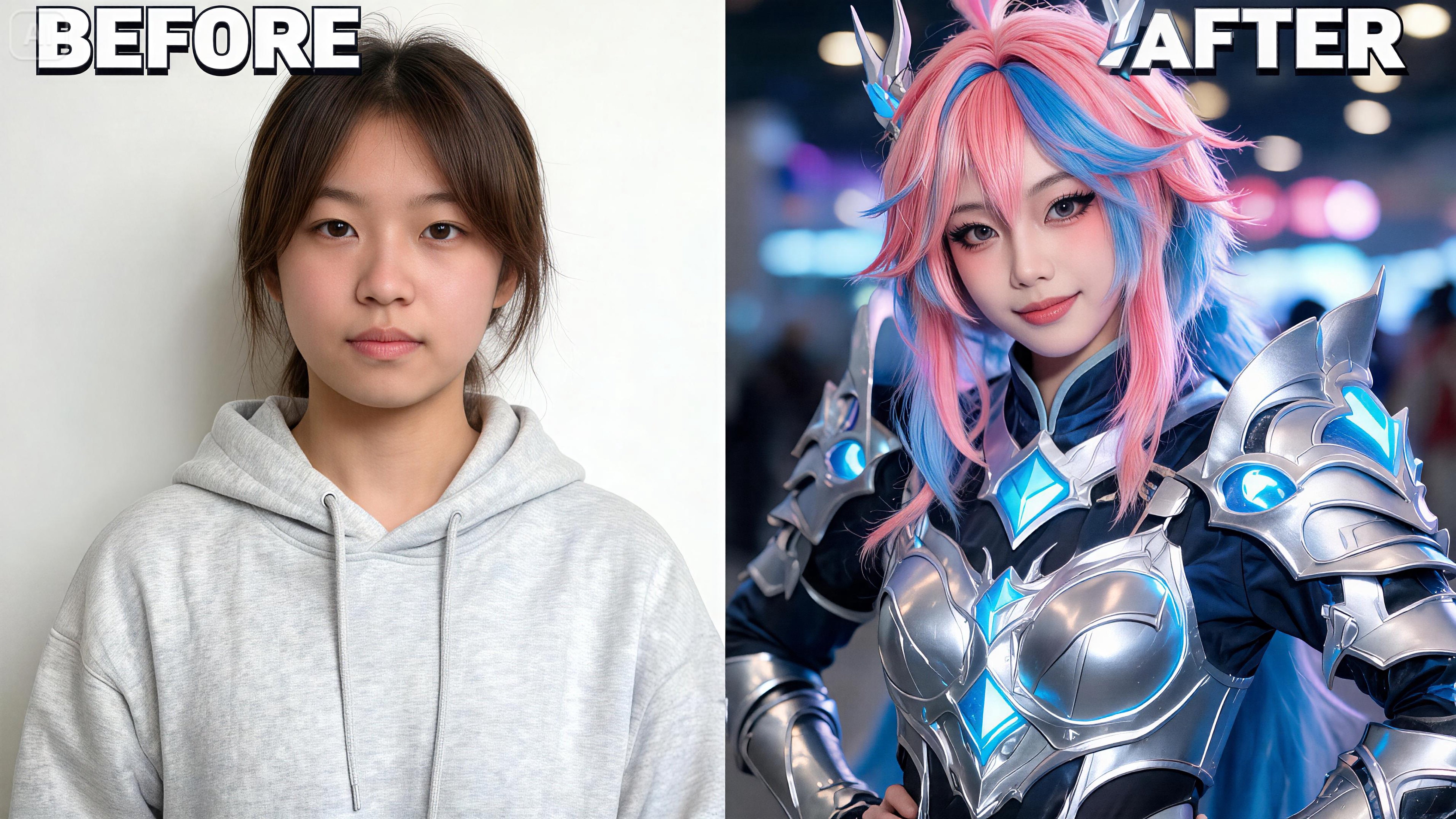 Anime cosplay transformation prompt