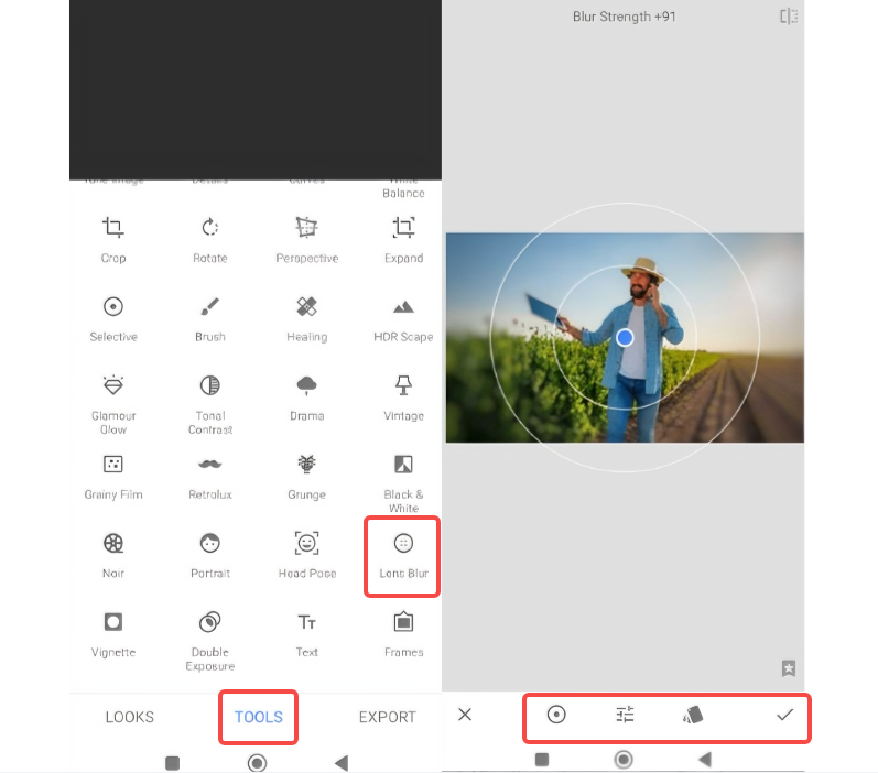Applying the blur effect in Snapseed