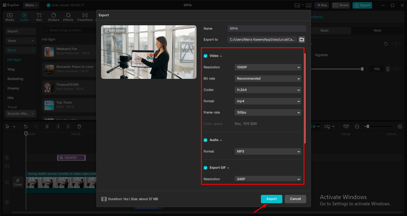 Vie mediaa CapCut-työpöytävideoeditorista