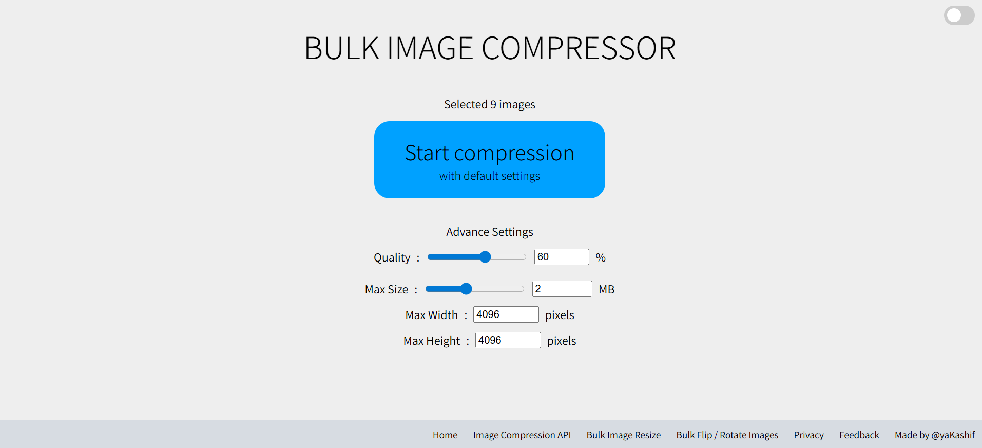 Bulk Image Compressor - an online tool for batch compressing images for free