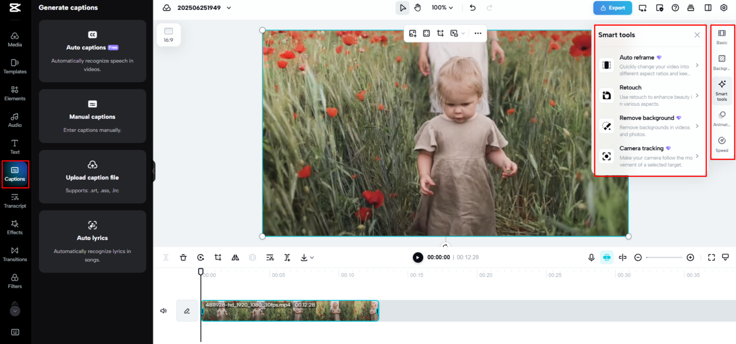 Editing a video in CapCut Web