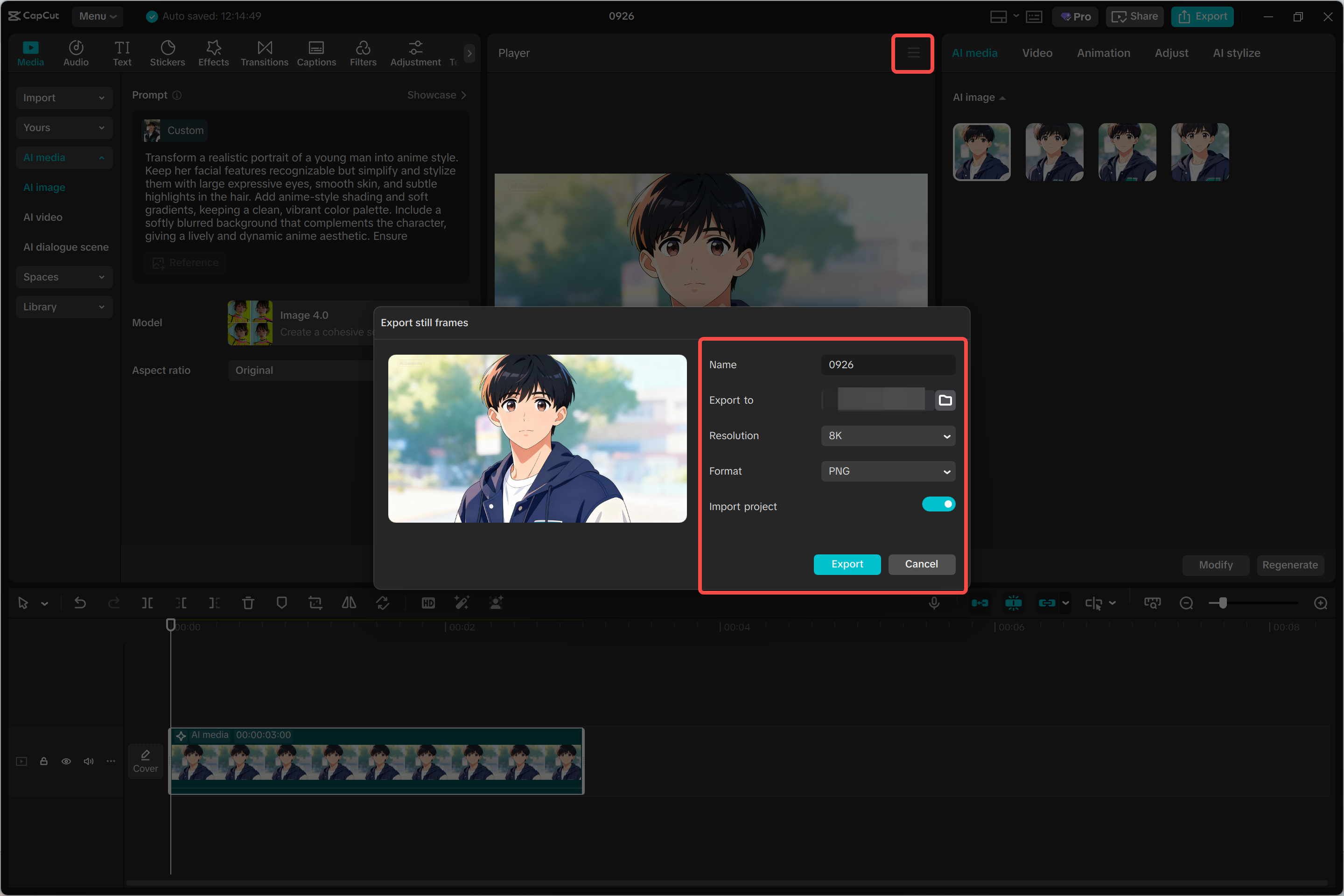 De uiteindelijke afbeelding exporteren vanuit de CapCut desktop video-editor