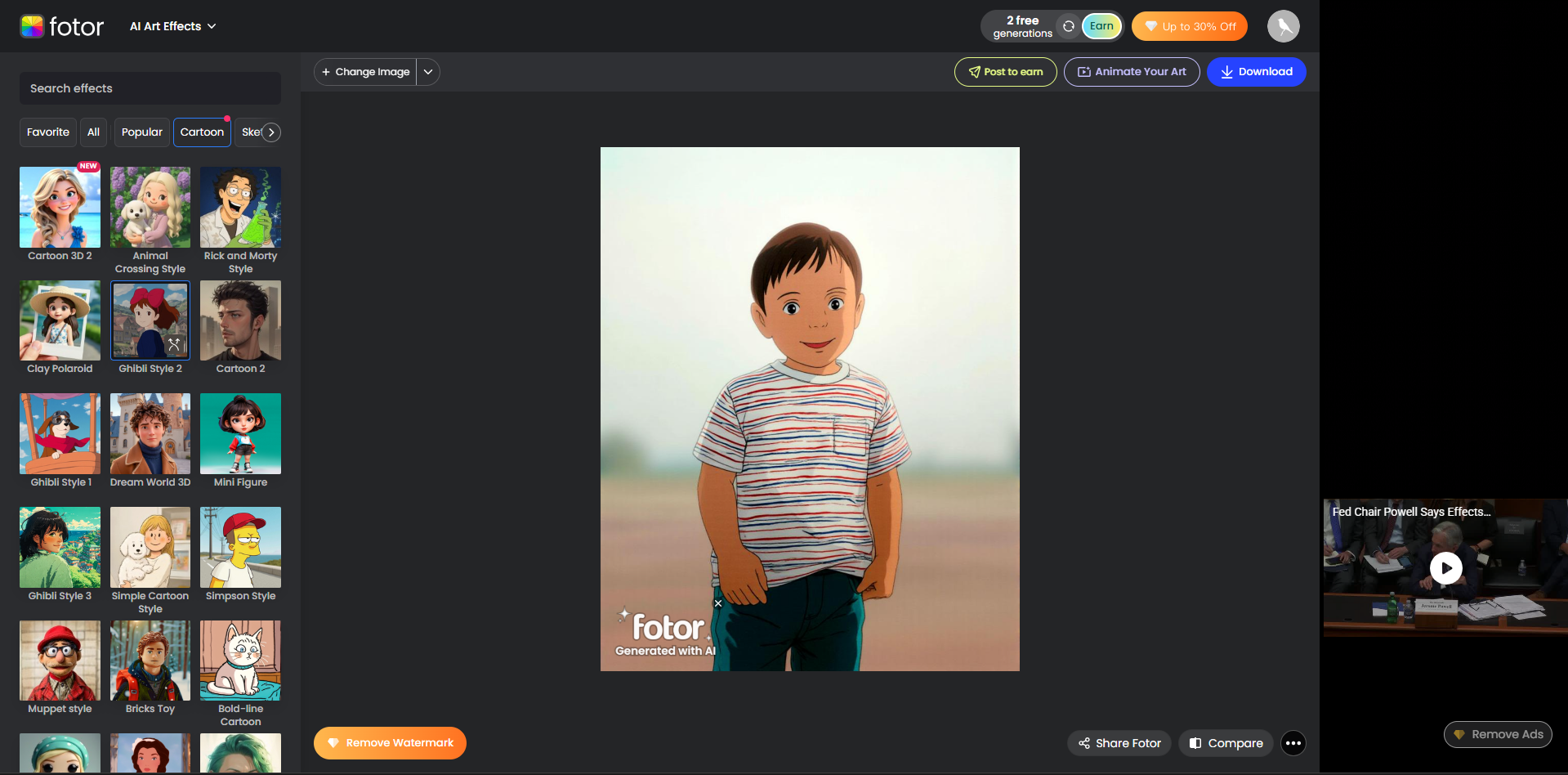 Interfaz de Fotor: un generador de imágenes Ghibli AI versátil.