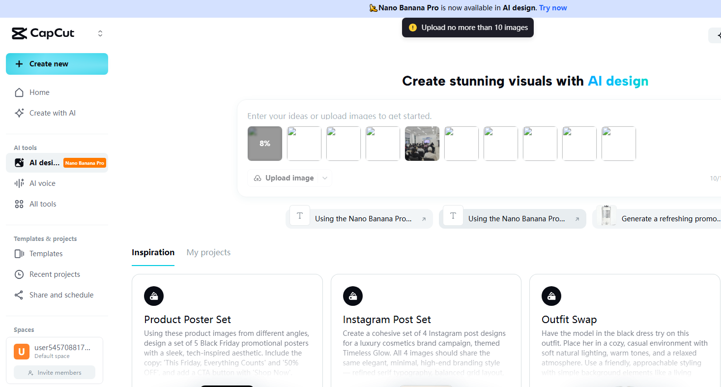 The upload limit on the number of images in CapCut