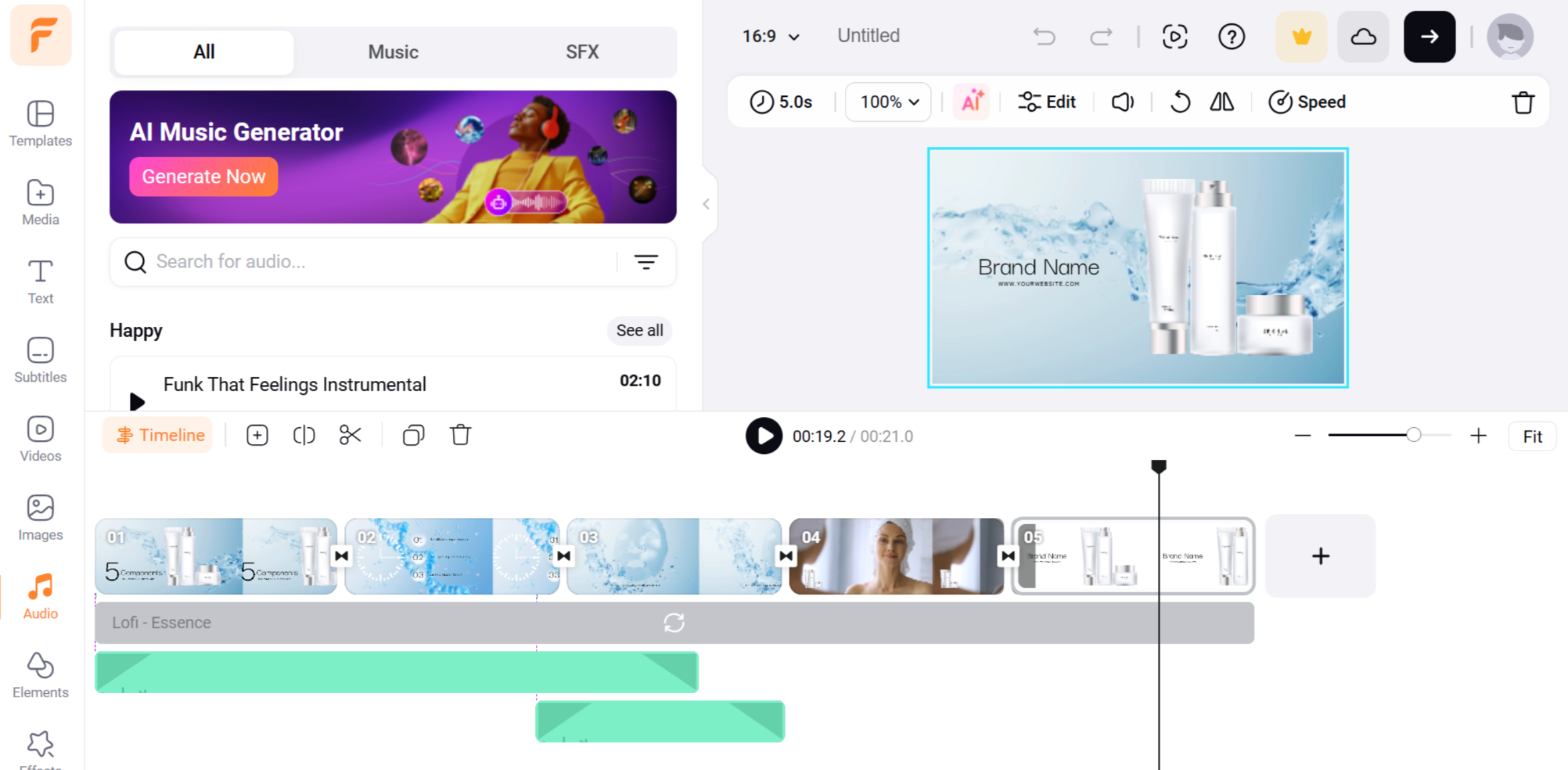 Interface of FlexClip - a well-known ugc ai video maker tool