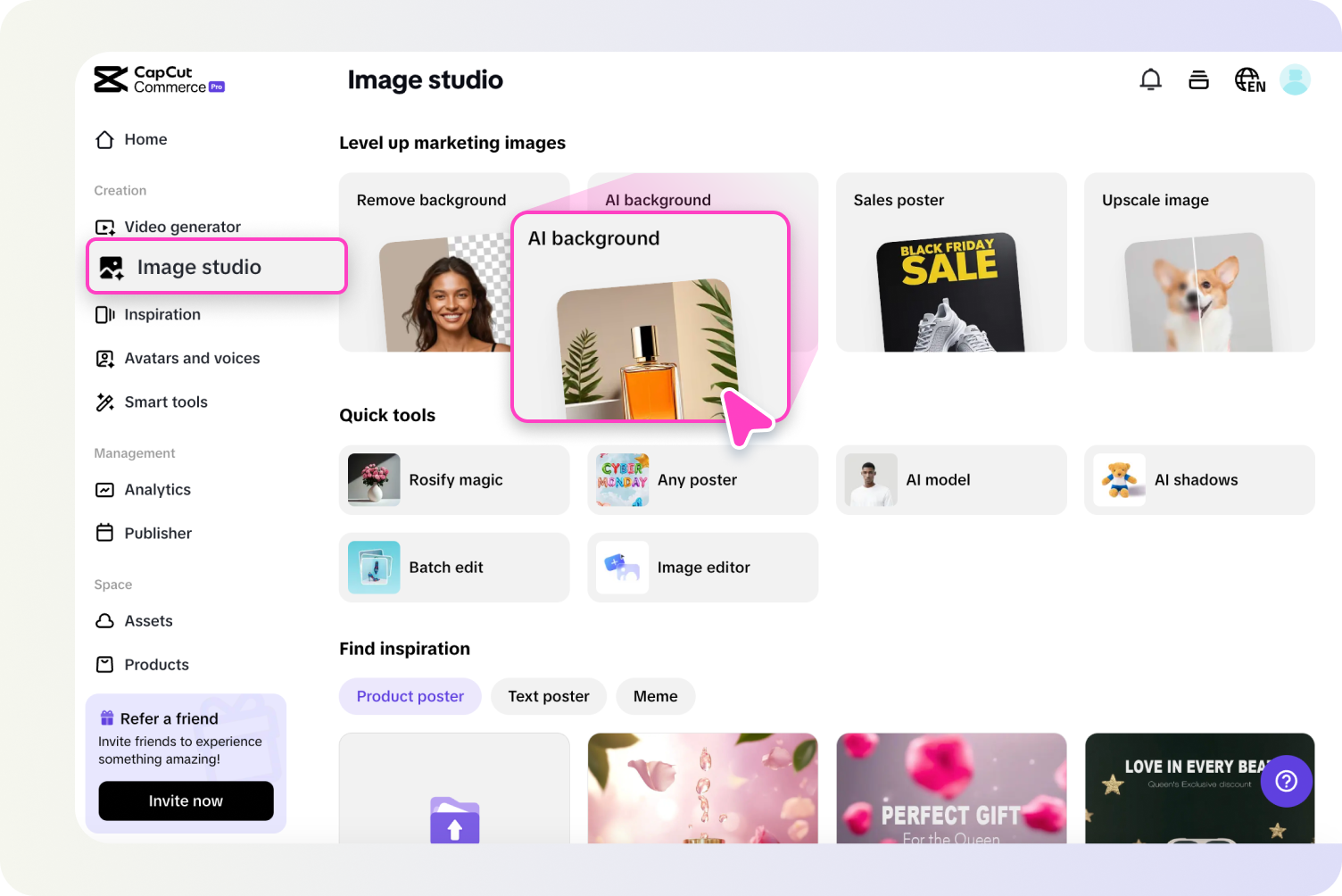 Access the AI background tool