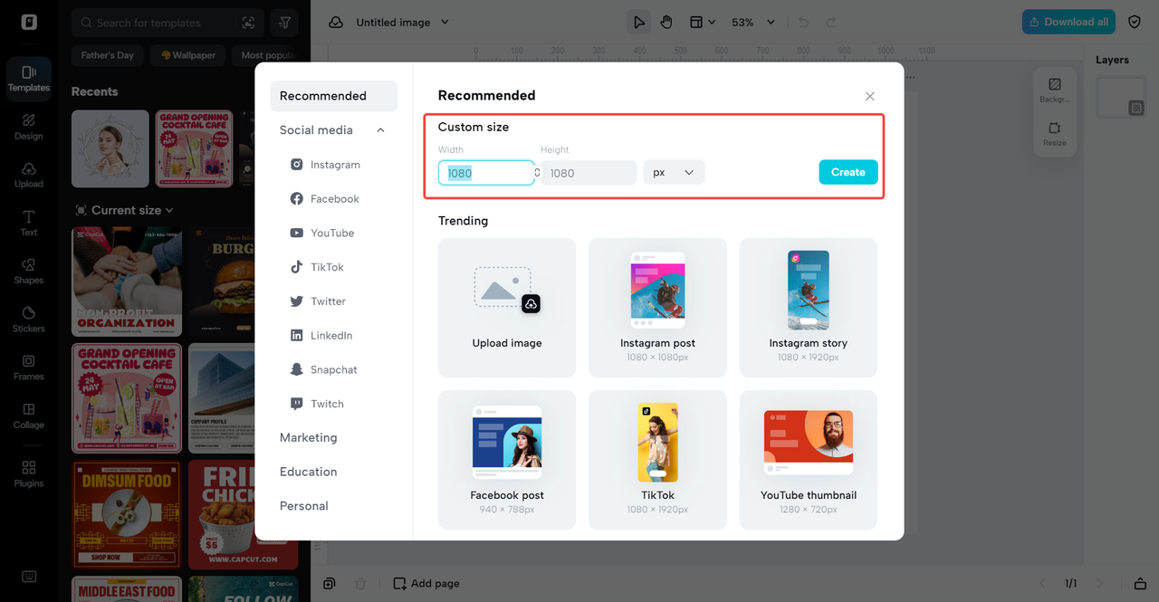 Crie banners de loja em diferentes dimensões