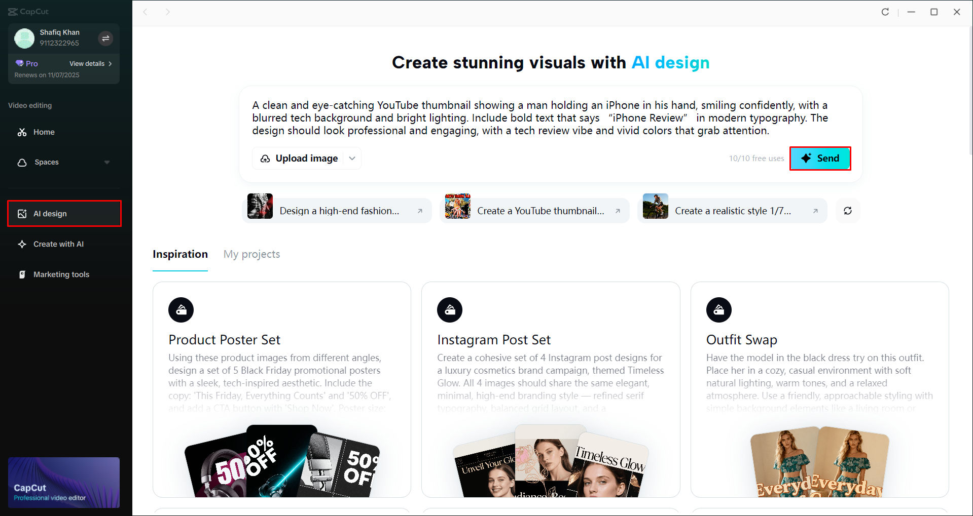Accessing the AI Design tool in the CapCut desktop video editor