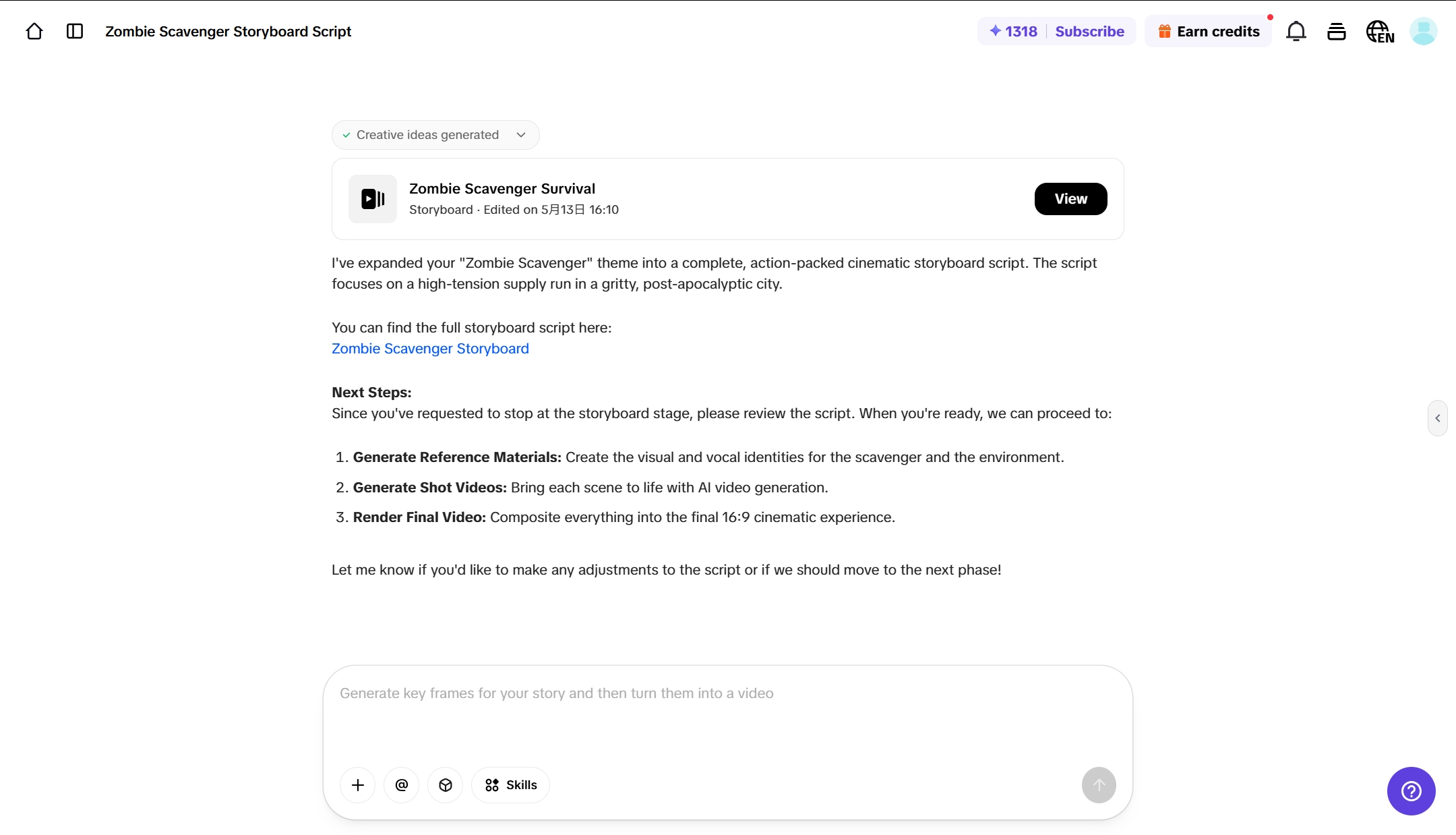 Review the generated storyboard script