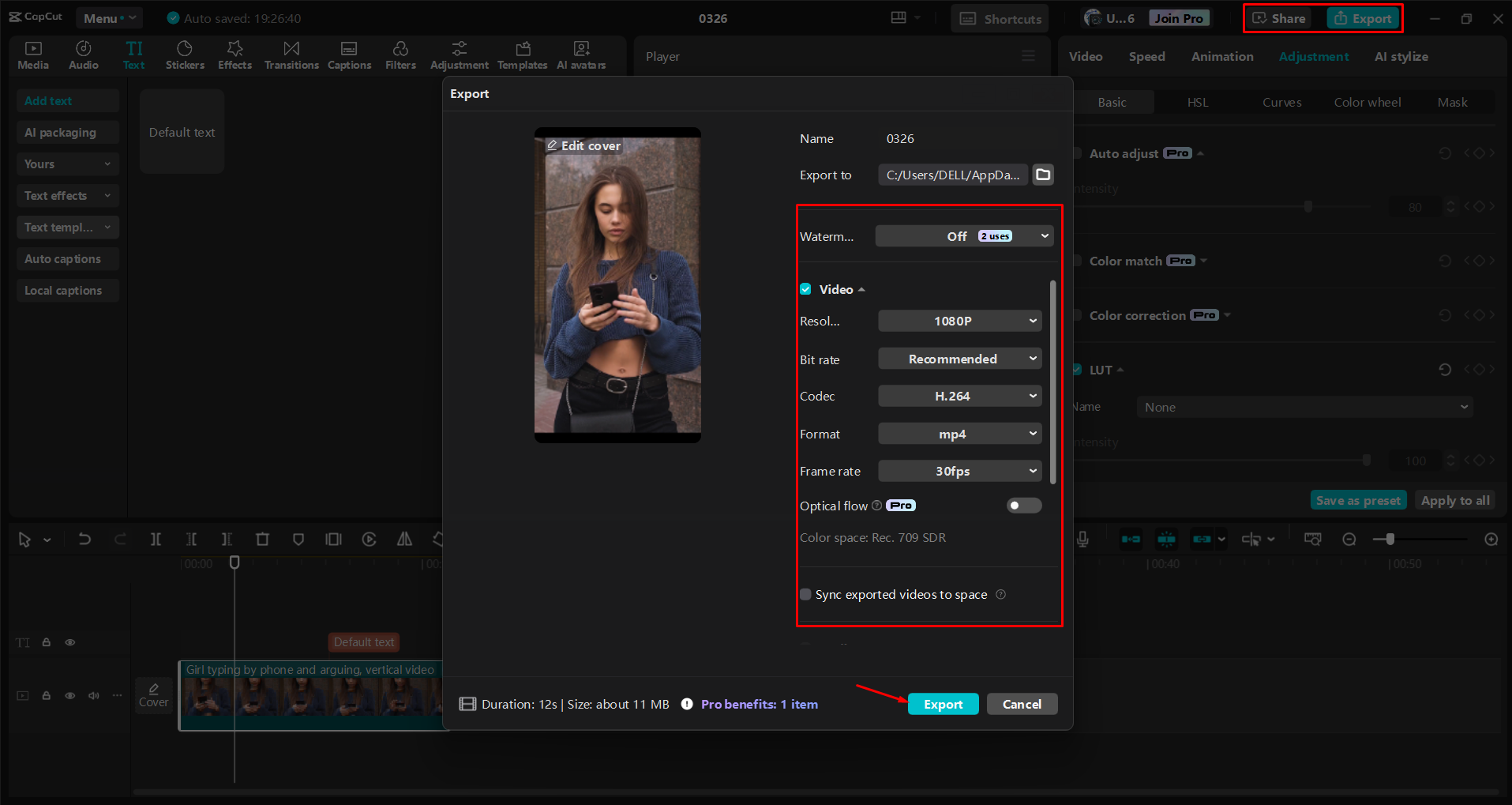 Exporting a video from the CapCut desktop video editor