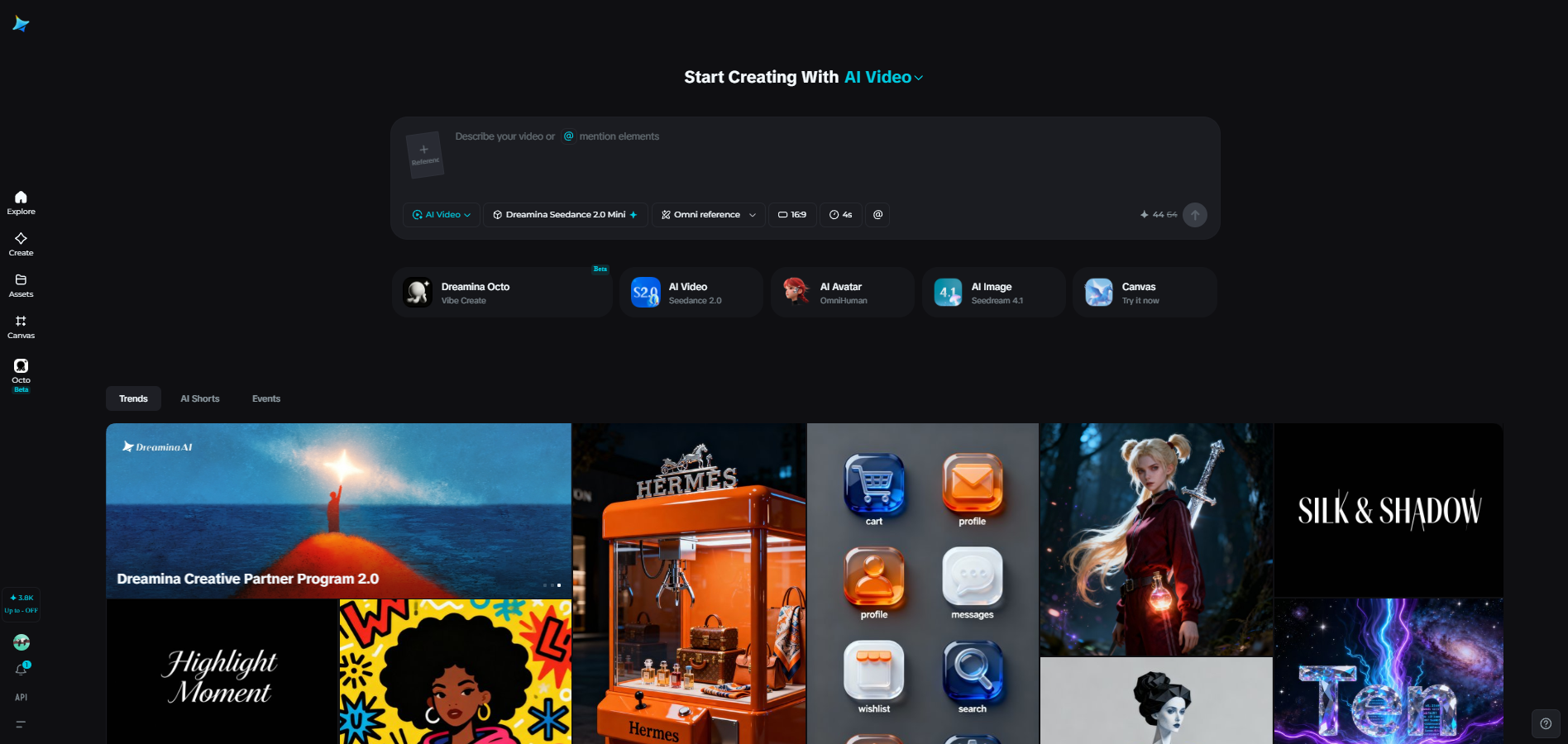 Dreamina video generator homepage