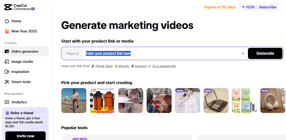 Pippit, generatore di video per creare video di marketing per avviare un negozio di dropshipping con collegamenti ai prodotti.