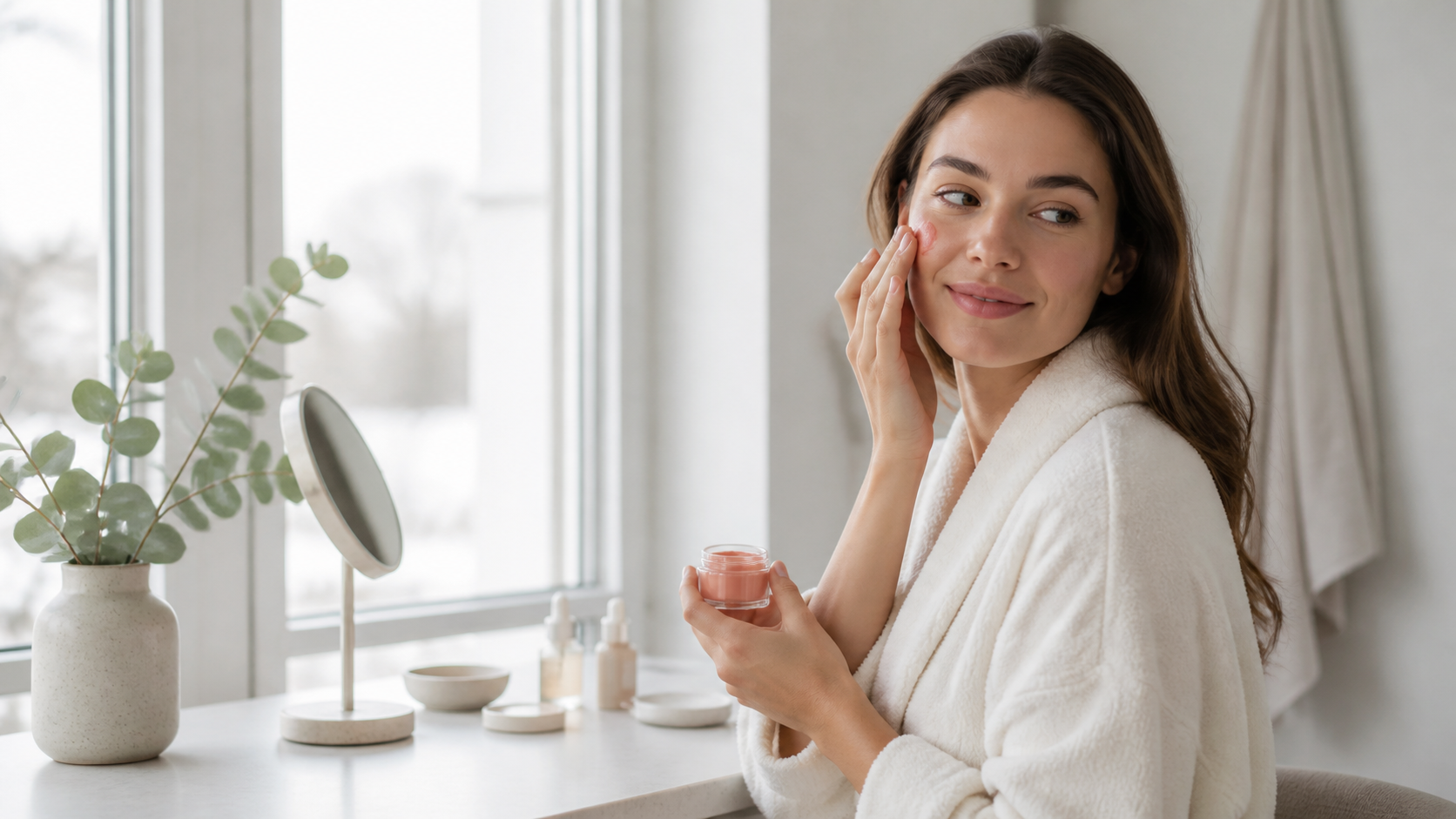Cream-blush window-light routine