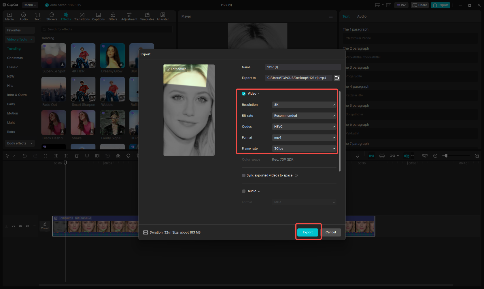 Export your Tami video