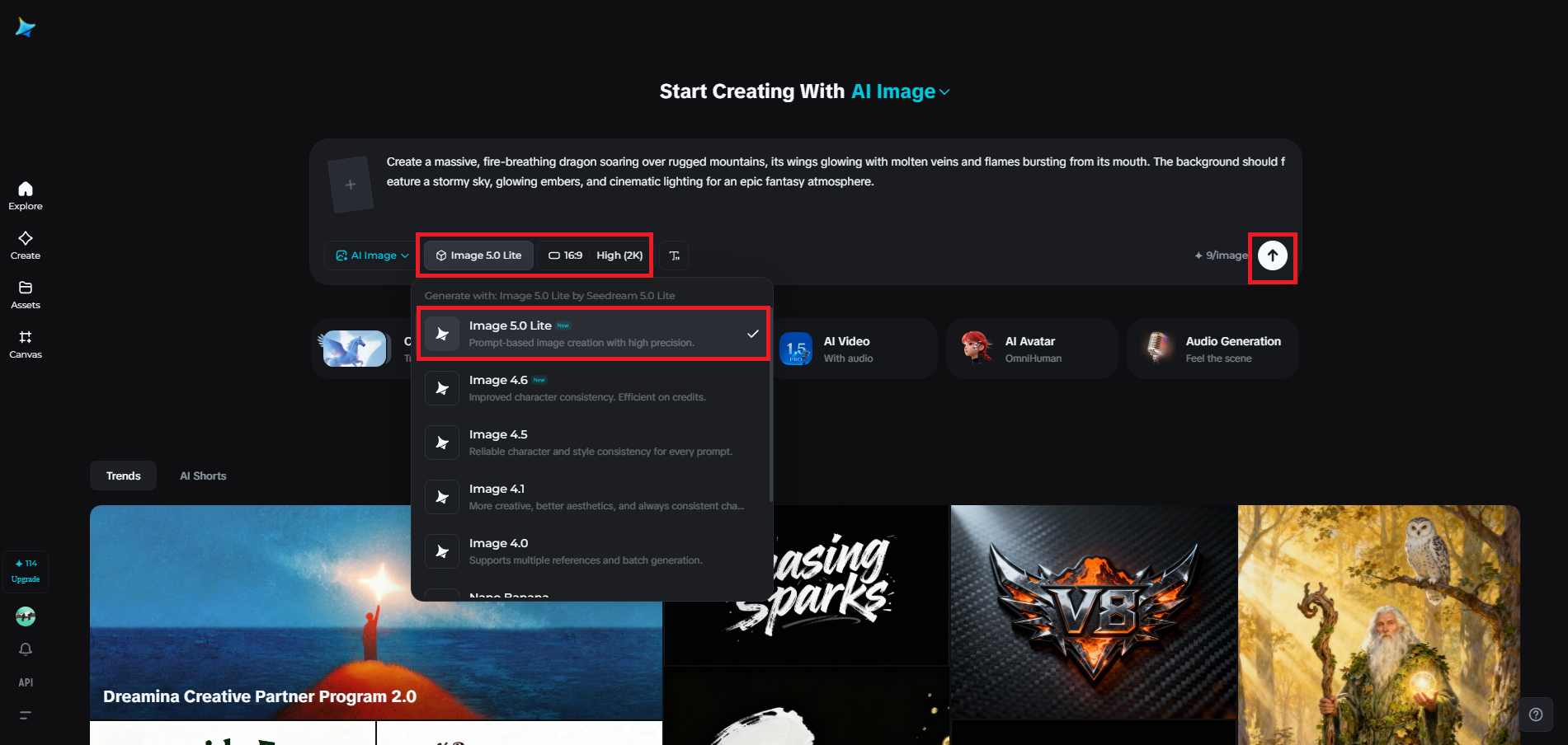 Select the model and adjust output settings