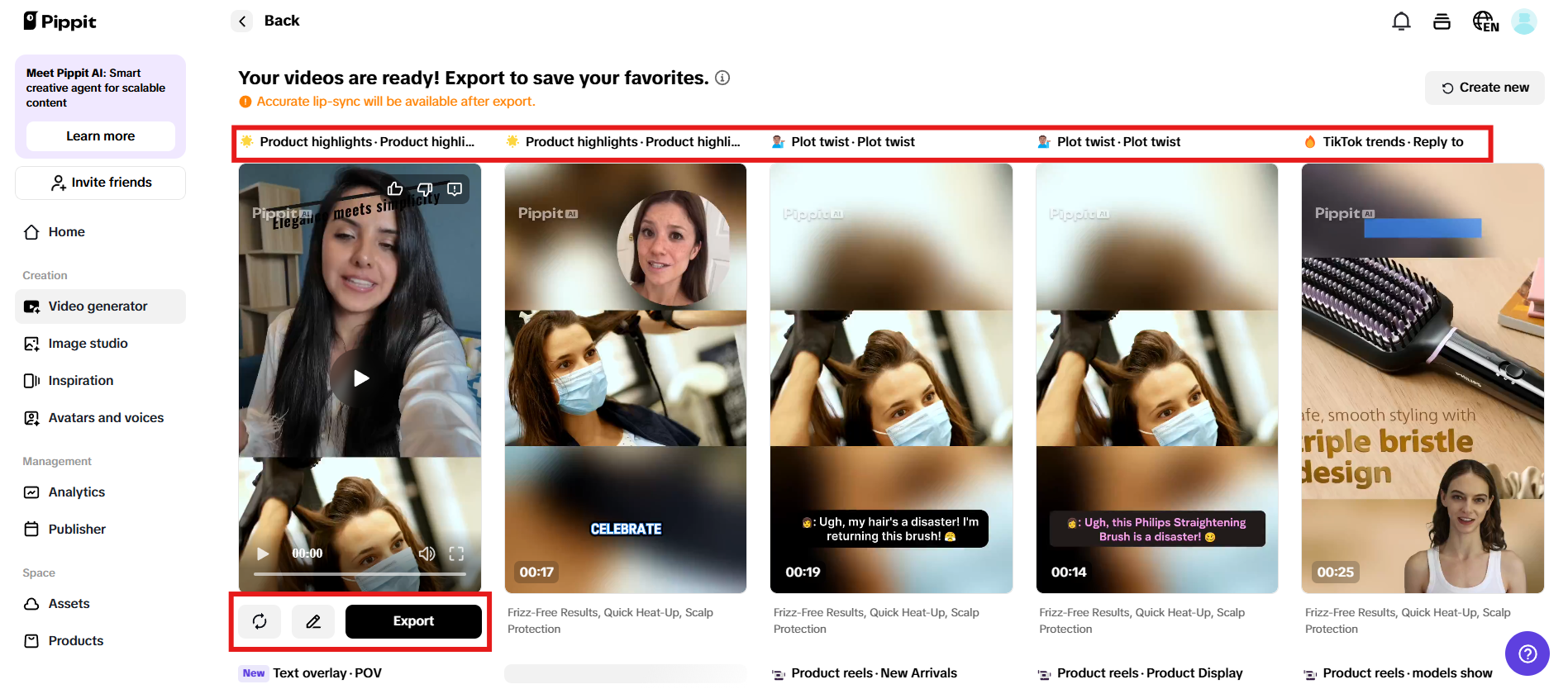 Preview generated videos and click Quick edit