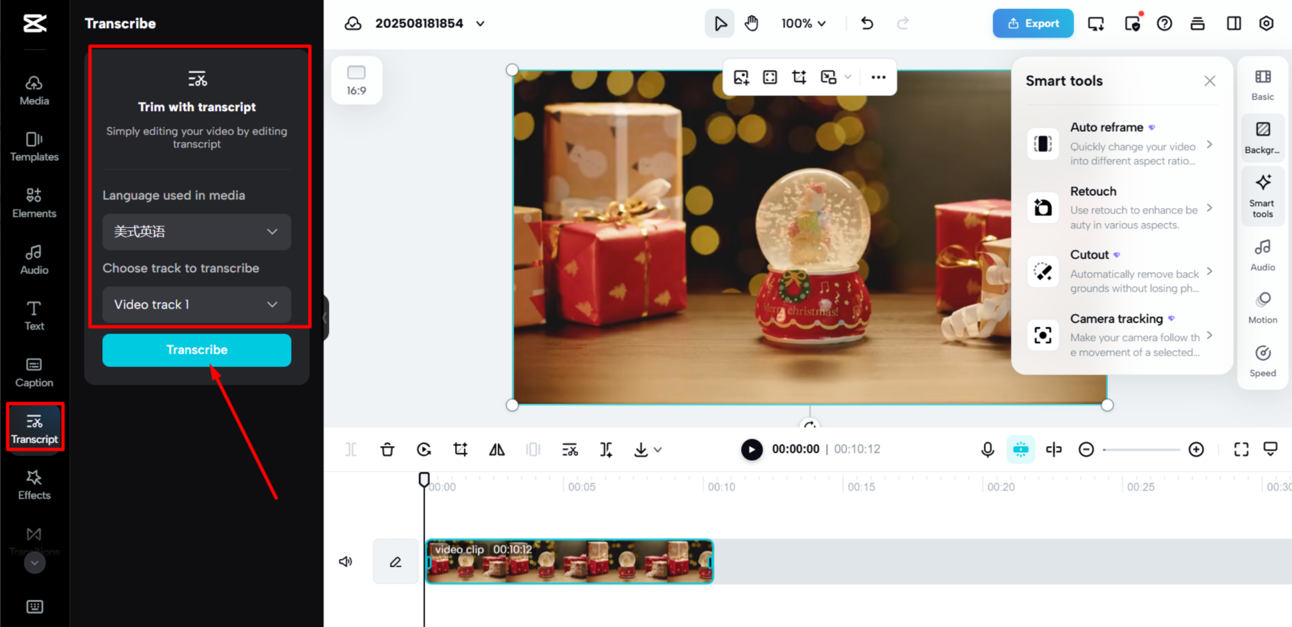 Trascrivere il video su CapCut Web