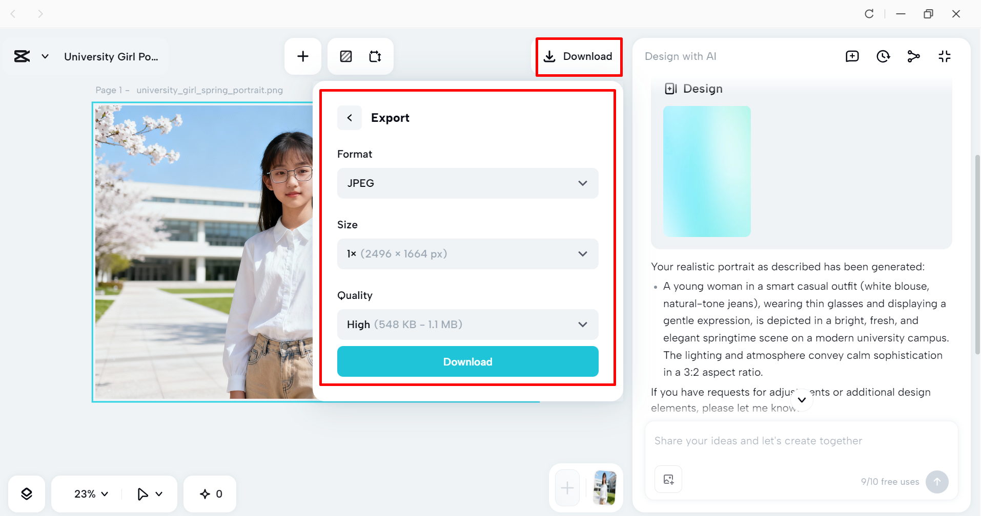 Download the image from the CapCut desktop video editor