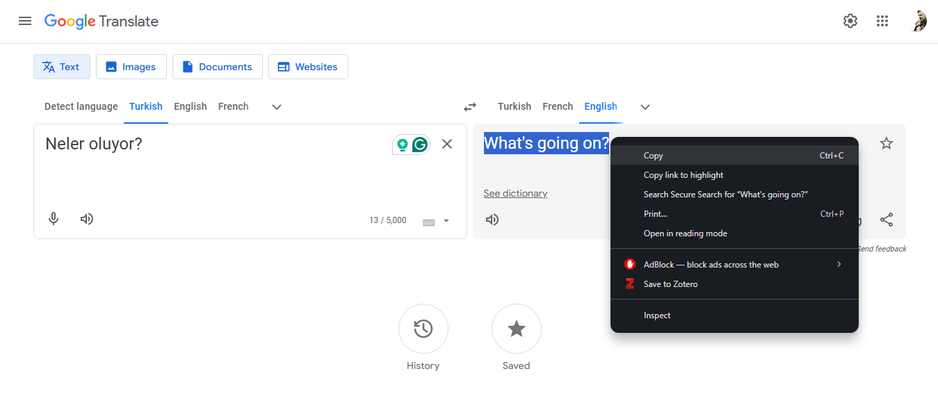 Review and copy the translation text
