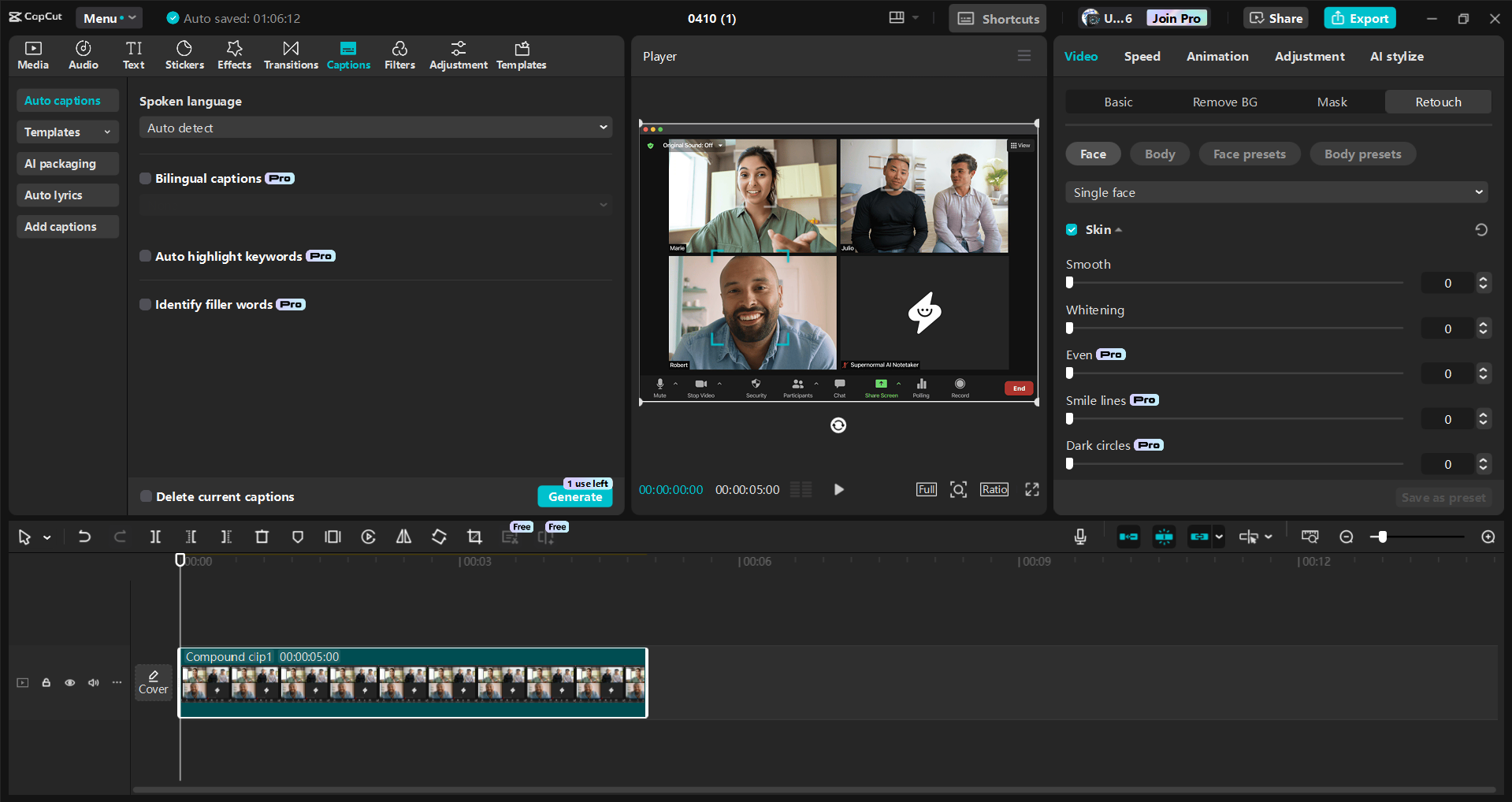 Interface of the CapCut desktop video editor - a quick way to enhance your look in videos