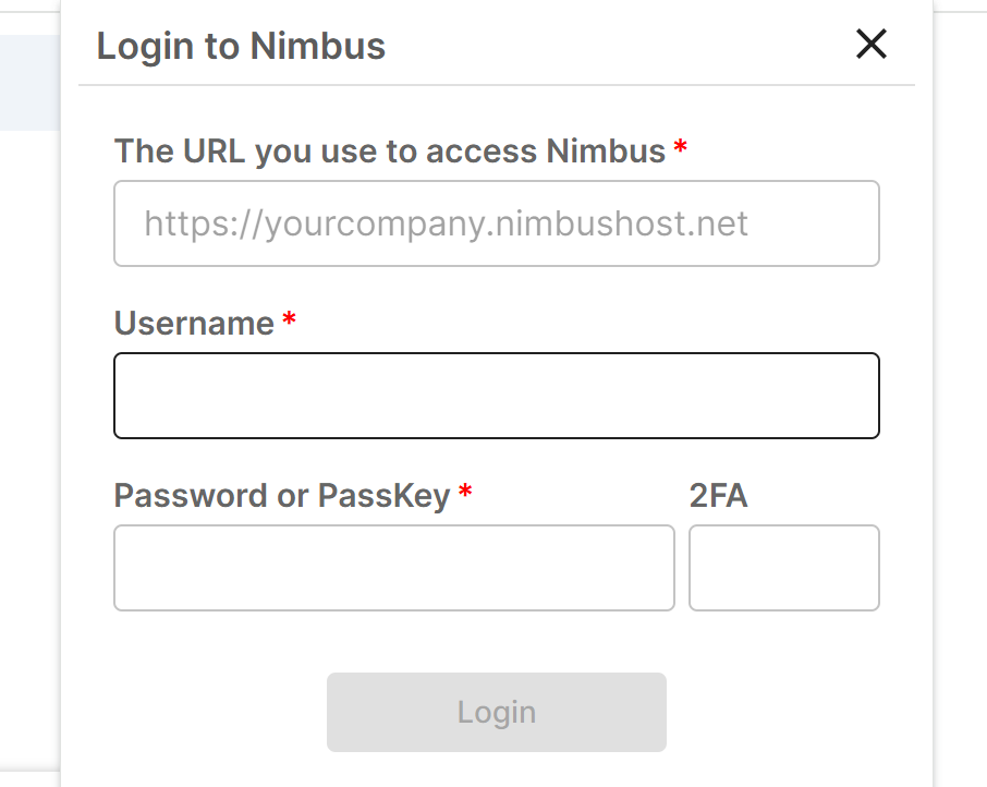 Увійдіть або зареєструйтесь у знімку екрана Nimbus
