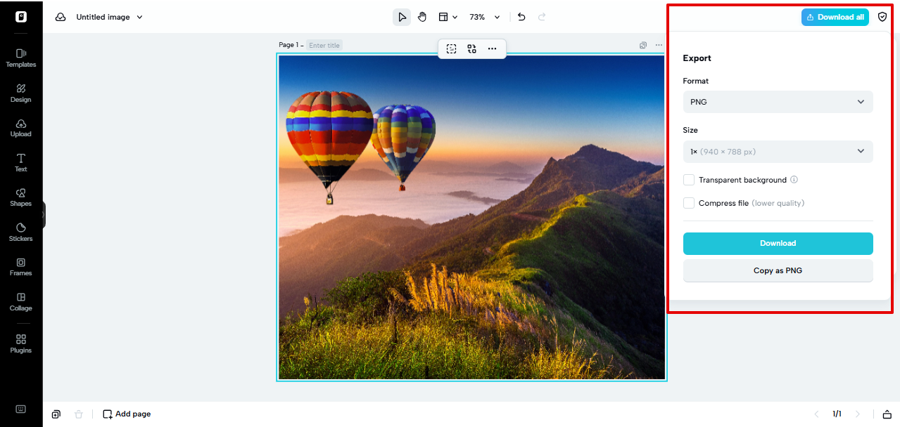 Exporting a cropped image from Pippit