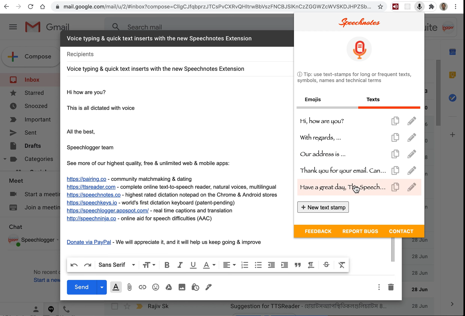 SpeechNotes - voice in speech to text Chrome extension