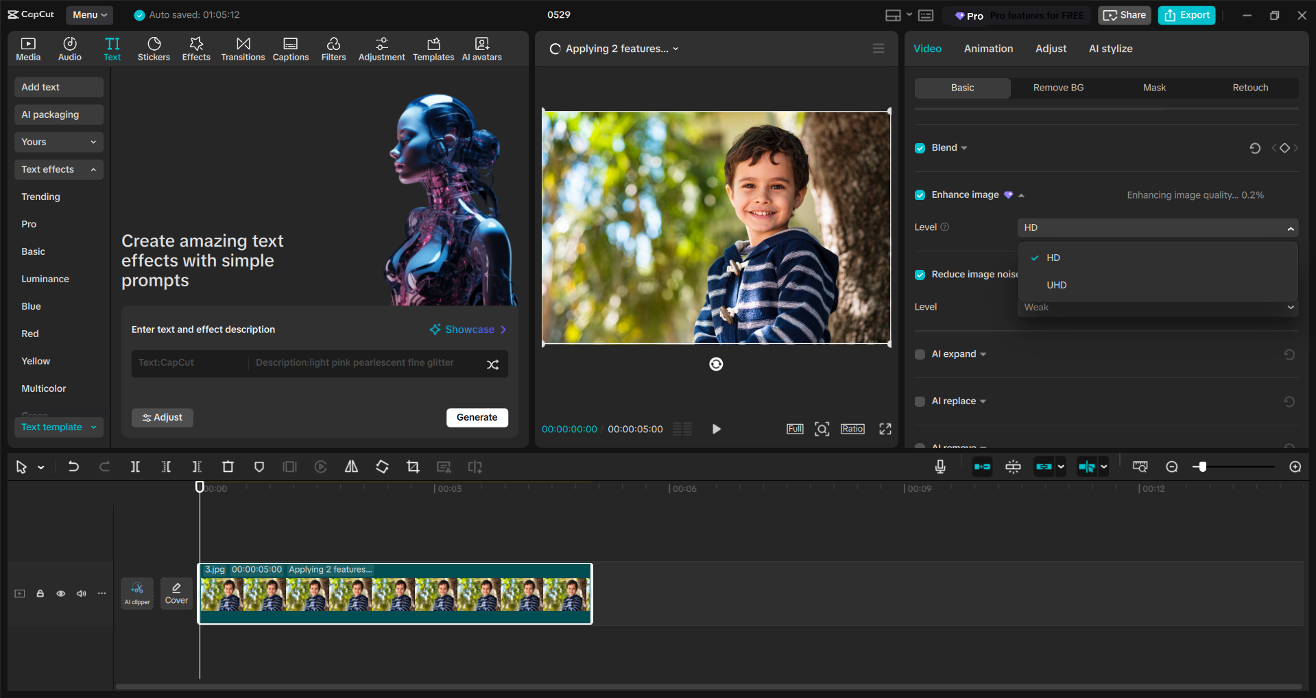 Interface of the CapCut desktop video editor - an easy to use free photo editing software for Mac