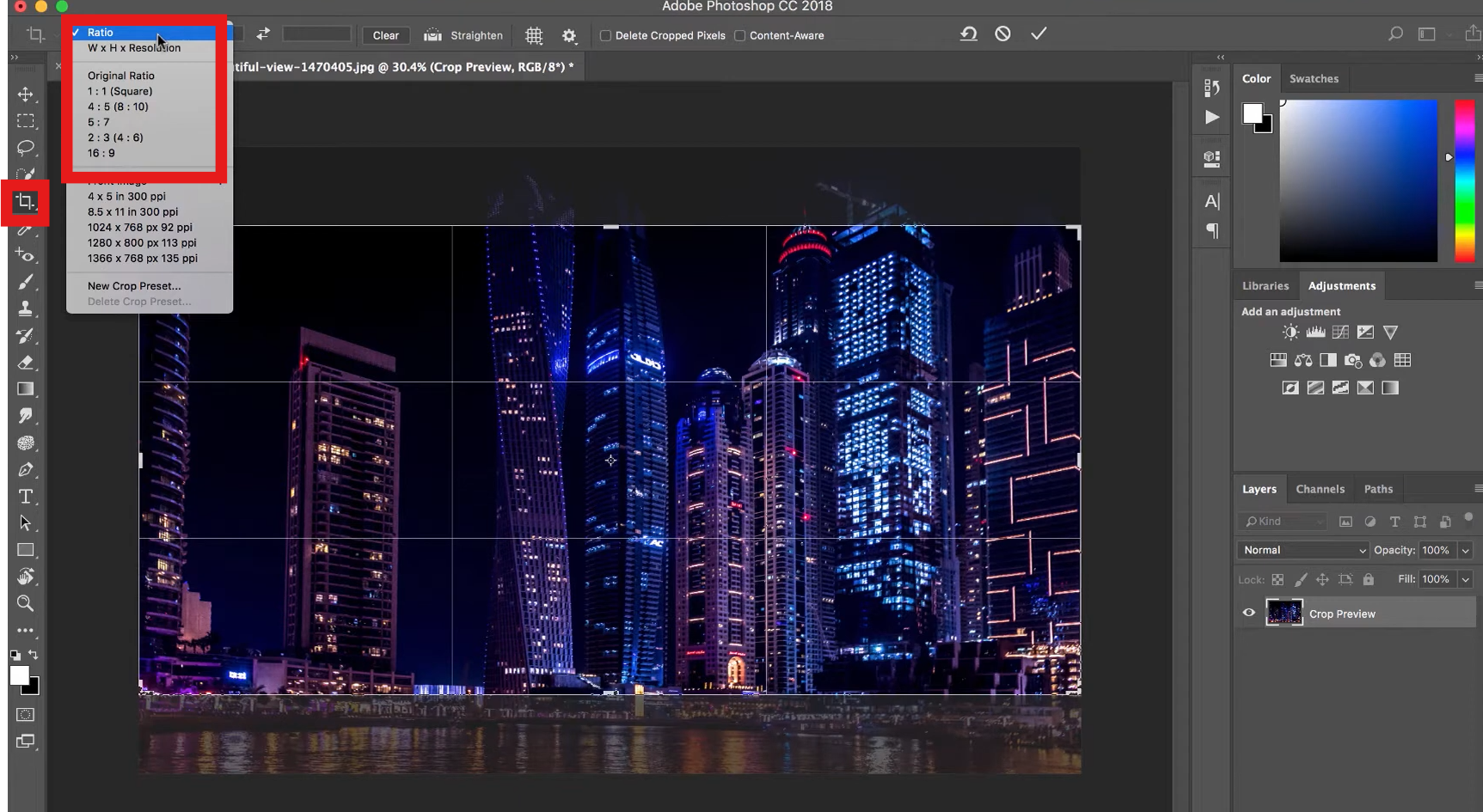 Select the crop tool