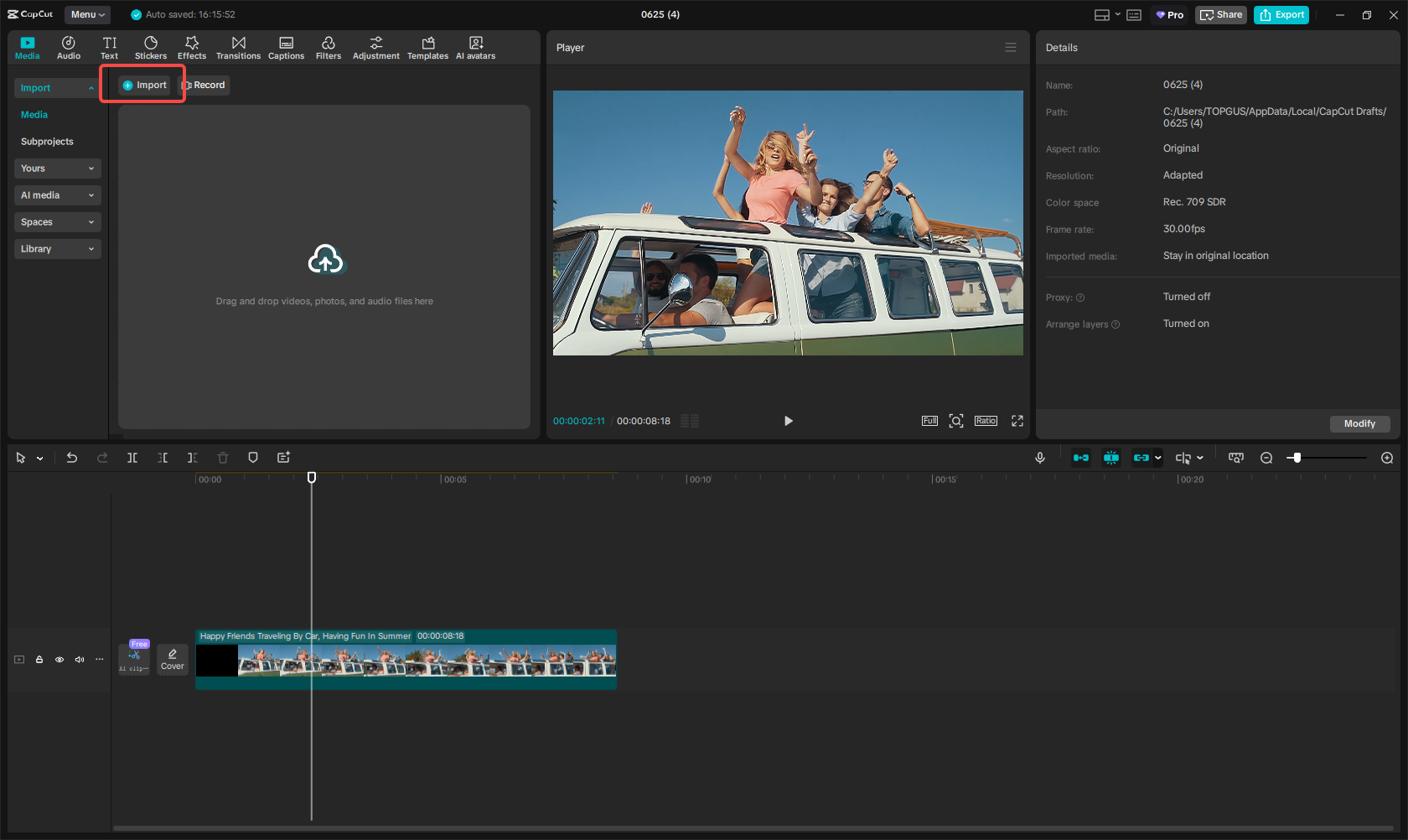Import media files to CapCut