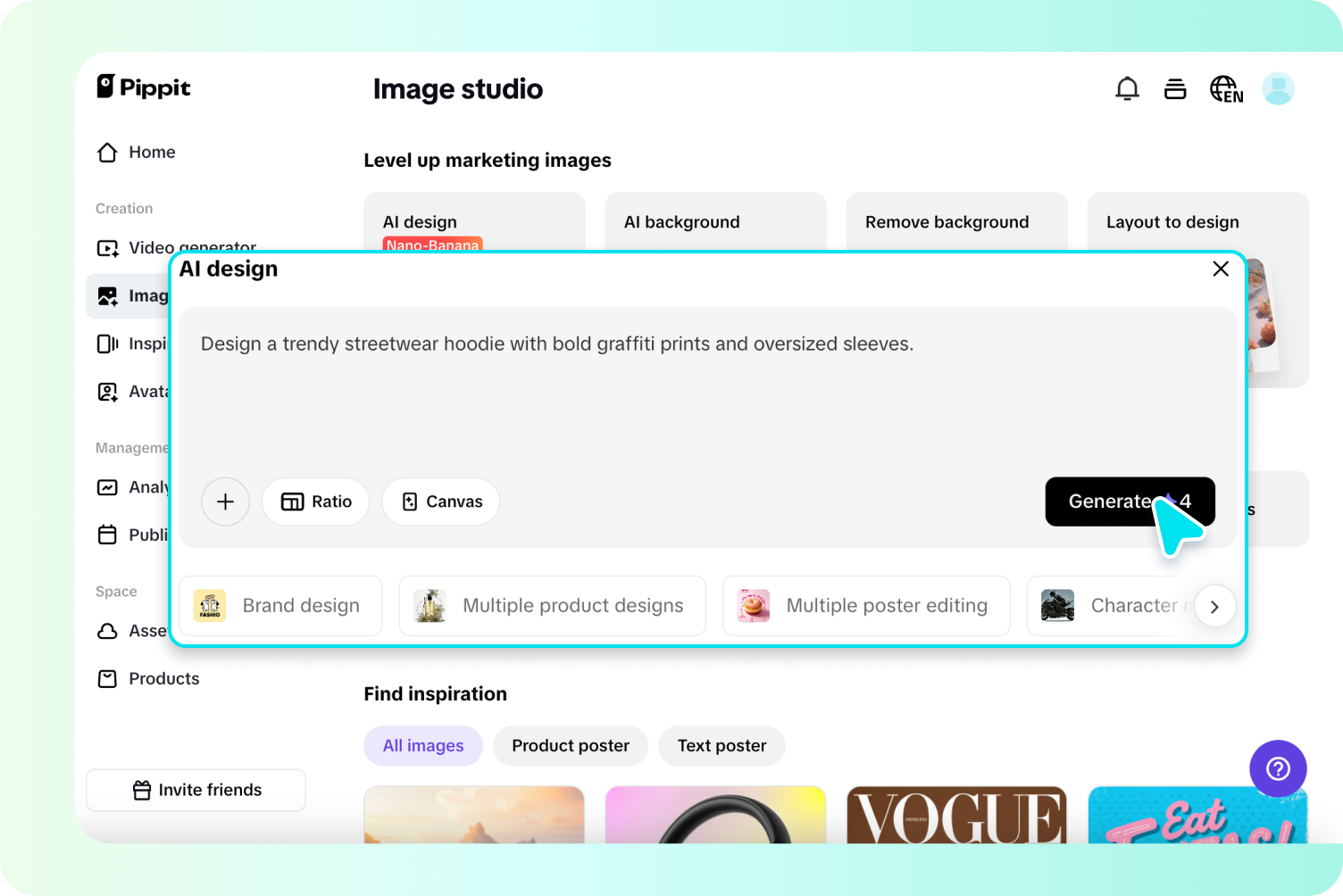 Создание дизайнов одежды с Pippit