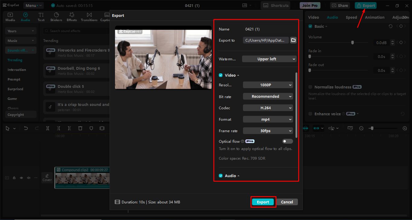 Export video in the CapCut desktop video editor