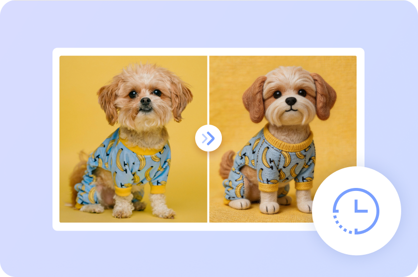  Rapida immagine in feltro generata dall'IA rispetto al processo di infeltrimento manuale