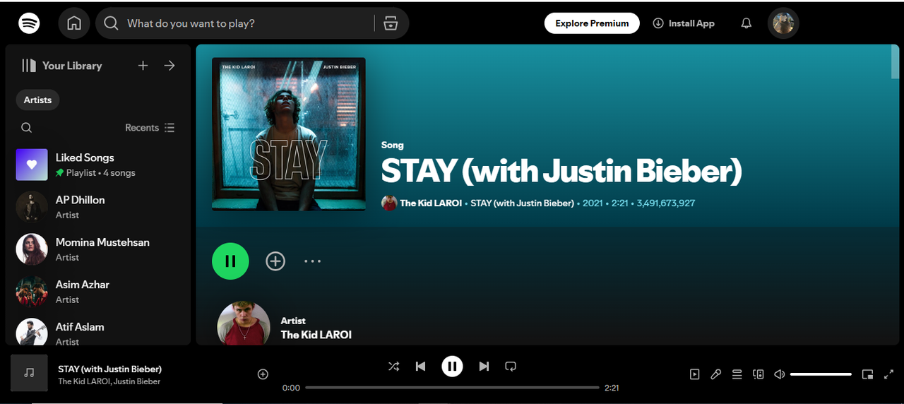 Stay de The Kid LAROI e Justin Bieber - músicas mais ouvidas no Spotify