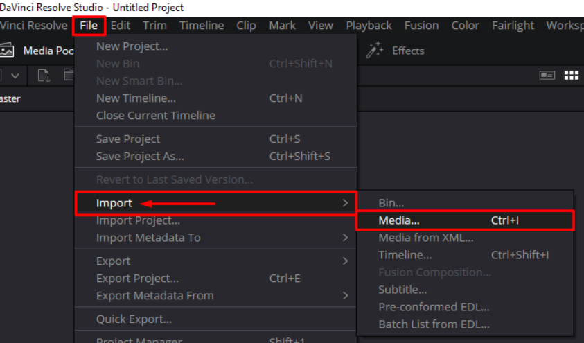 Öffnen Sie DaVinci Resolve und importieren Sie Ihr Projekt