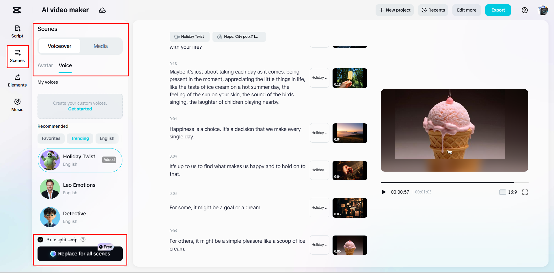 Adding a voiceover to a video with CapCut's AI video maker