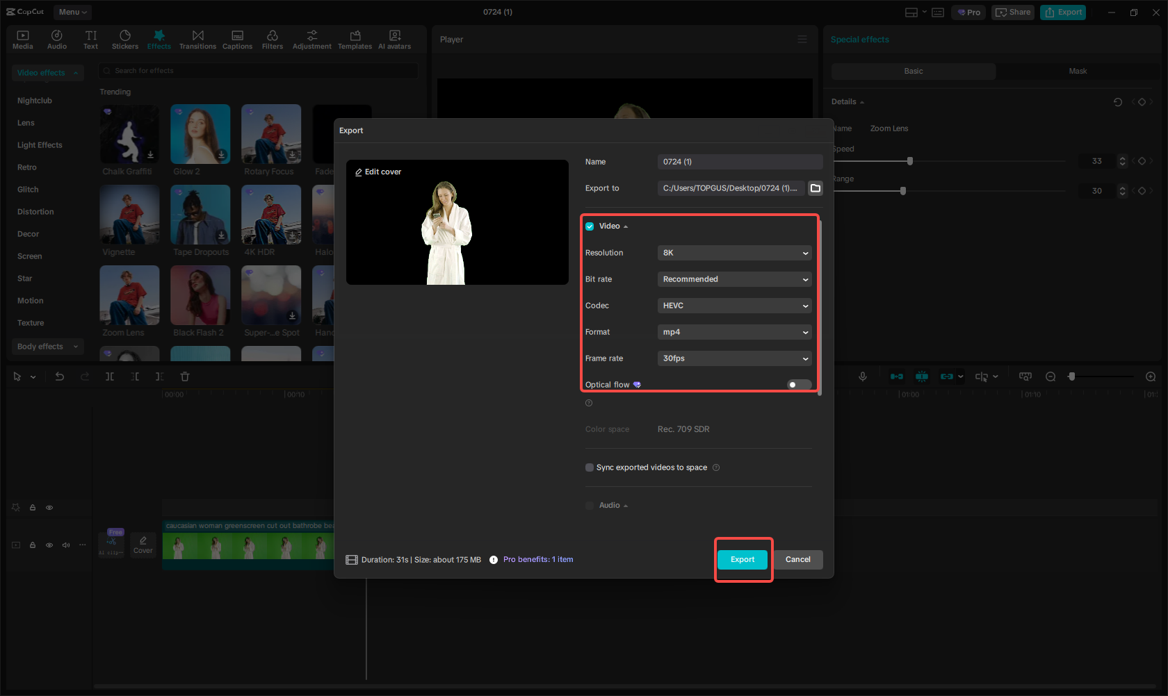 Export des Videos aus CapCut.